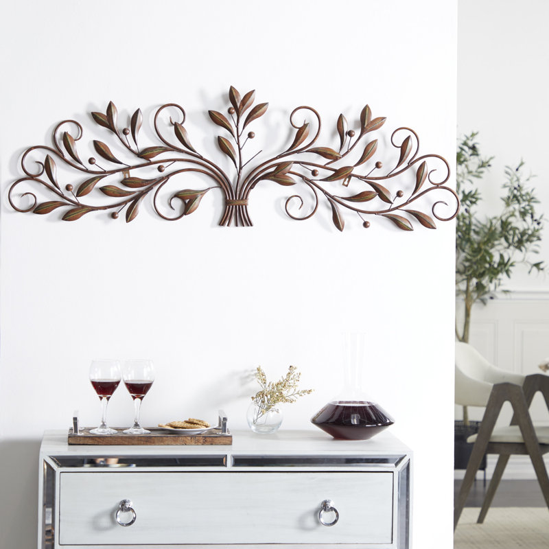 Traditional Plants & Flowers Wall Decor on Metal, Brown