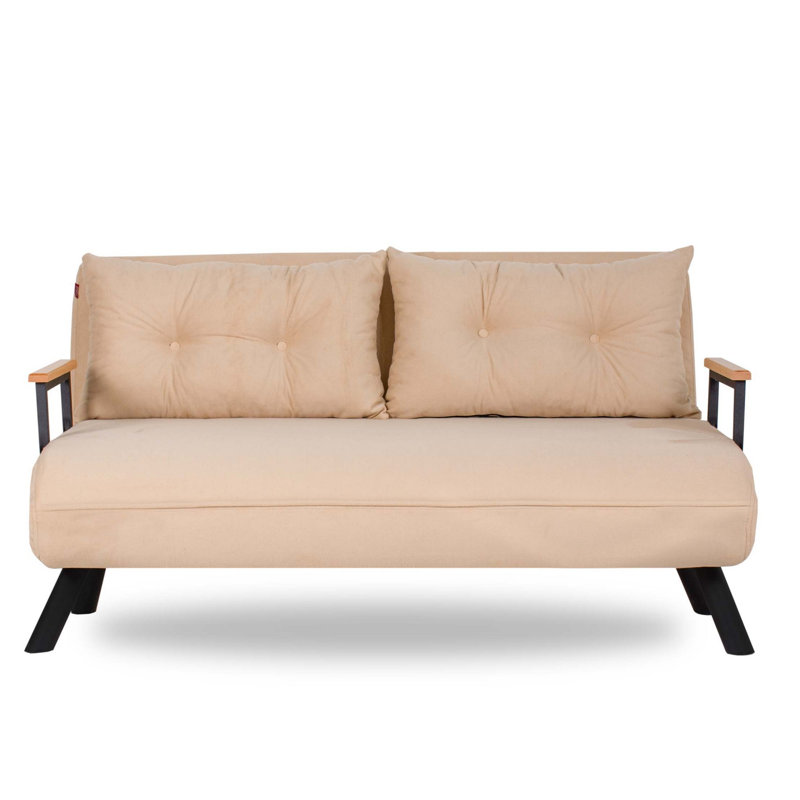 Modern 2-Seat Sofa Bed, Cream Color, 52.4 x 52.4 x 16.1 inches | 100% Metal Frame & 100% Polyester Fabric | Rebonded Foam Cushions | 14-Level Adjustable Backrest | Easily Converts to Bed | Max Weight Capacity: 440 lbs