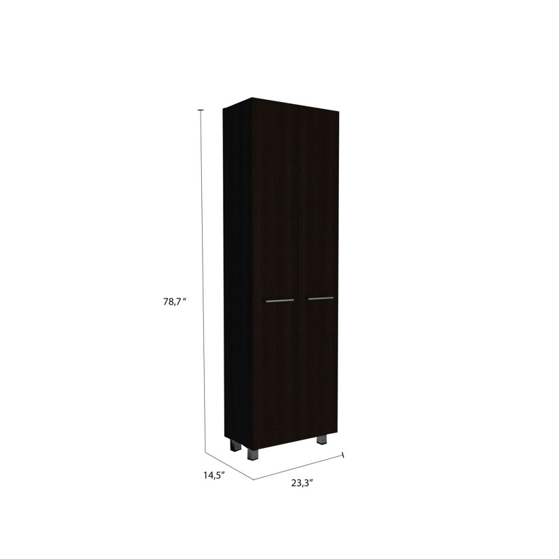Pantry Cabinet, Five Interior Shelves, Four Legs, Black