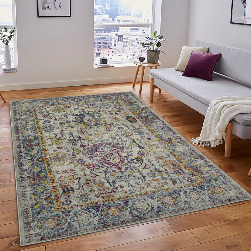 Alyssa Transitional Bordered Durable Performance Multicolor Area Rug, Rectangle 5'3" x 7'6"