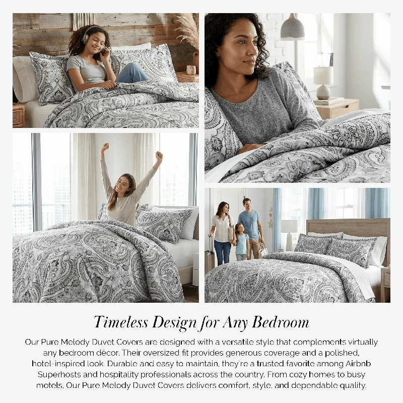 Southshore Fine Linens Pure Melody Oversized Reversible Duvet Cover Set with Two Pillow Shams, Soft Double-Brushed Microfiber Paisley Bedding with Reversible Design, Full / Queen, Black