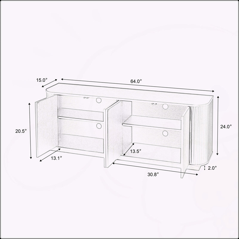 Sideboard Storage Cabinet TV Stand with wave pattern Buffet Cabinet Wooden Vertical Striped Cabinet for Kitchen/Bedroom/Entryway