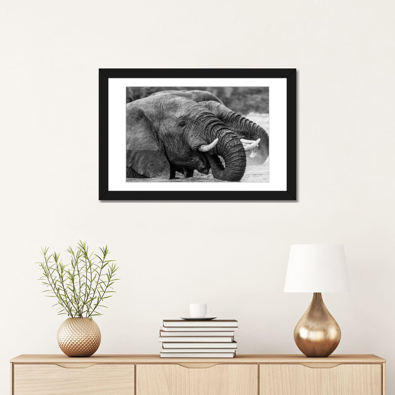«Bathing Elephants» par Anders Jorulf - reproduction de photo sur toile tendue, H 16 po x l 24 po x P 1 po, Blanc