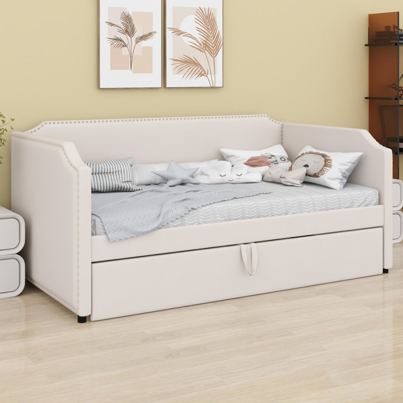 Lit de jour en velours avec lit gigogne, Beige