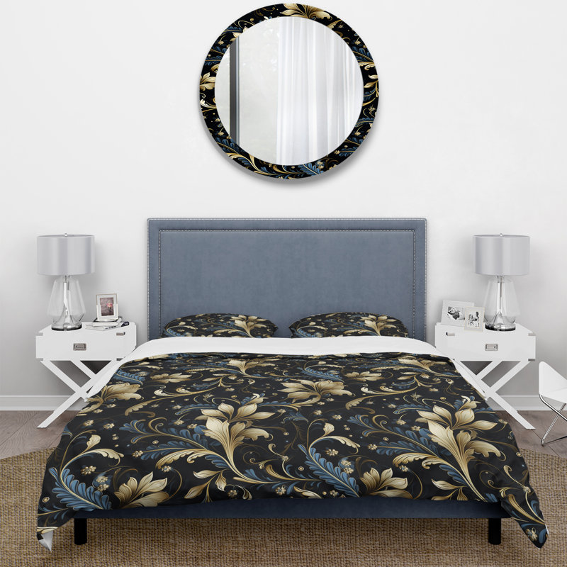 Ensemble de housse de couette damassé or et bleu, Housse de couette pour très grand lit et 2 très
