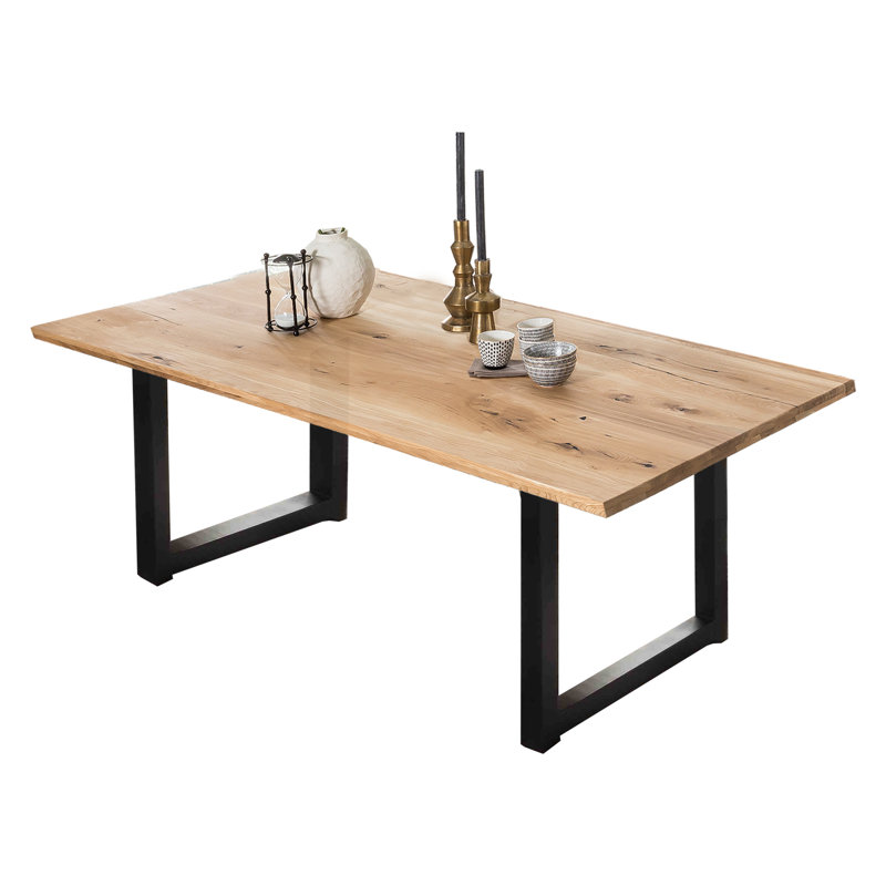 Meadow Oak Solid Wood Top Metal Base Dining Table, H75 x L240 x W100cm, Black