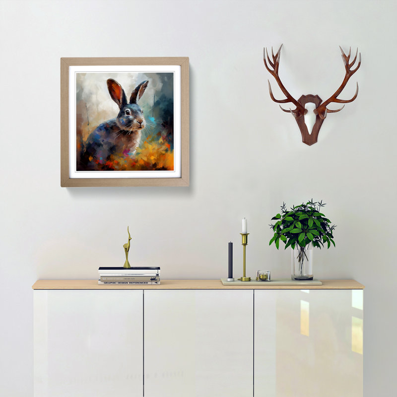 Rabbit Impressionism No.2 - Single Picture Frame Print on Wood, Oak