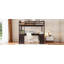Lit mezzanine double en bois avec bureau en U, compartiments de rangement et miroir à trois volets-1270963180