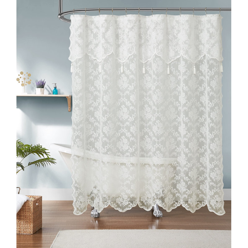 72" x 84" Extra Long Lace Shower Curtain with Valance, Country/Rustic Farmhouse Decor, Ivory
