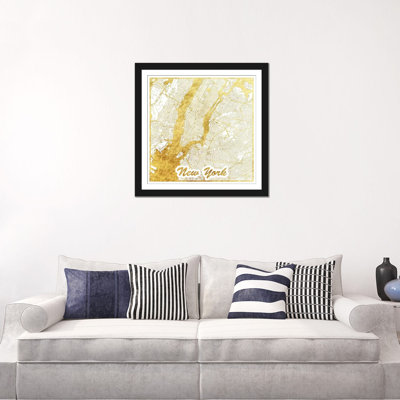New York Gold Leaf Urban Blueprint Map by Hubert Roguski - Wrapped Canvas Gallery-Wrapped Canvas Giclée