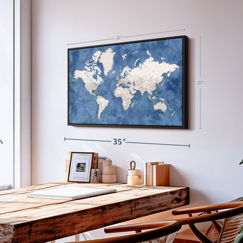 Amnen Detailed World Map With Cities I Canvas Print, 21" H x 31" W