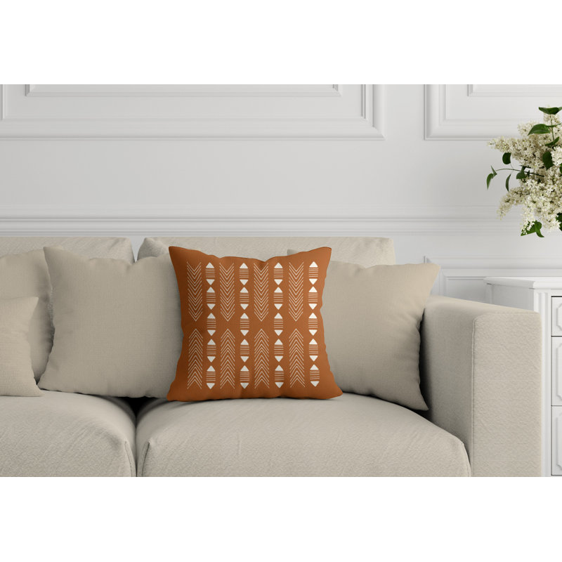 Coussin décoratif intérieur / extérieur Nona Tribal, L 15 po x H 15 po, Orange