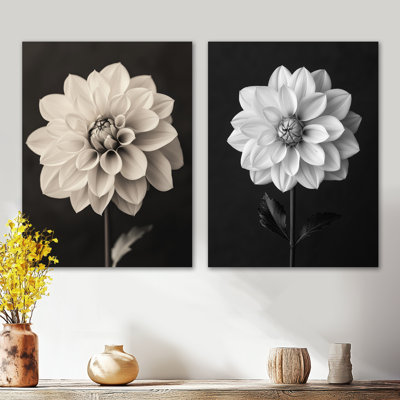 Dahlia gris et charme romantique III - Nature, impression murale en métal 2 pièces