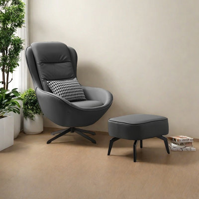 Ergonomic turnable faux leather recliner
