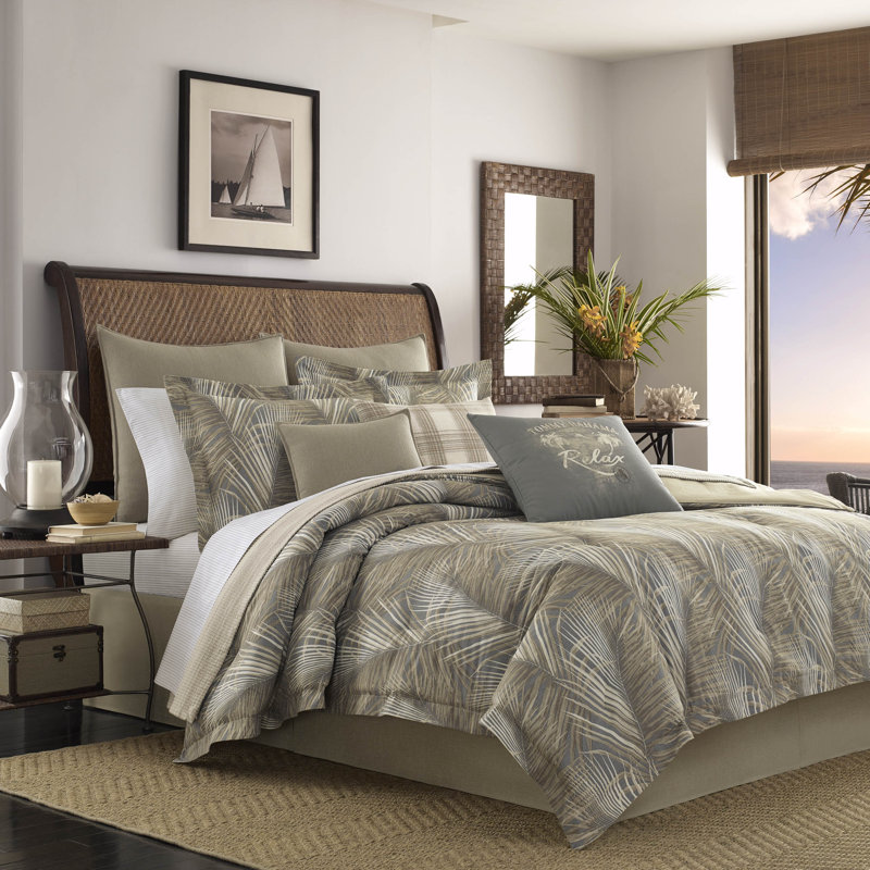 Tommy Bahama Raffia Palms Brown Cotton 4 Piece Comforter Set, King Comforter + 3 Additional Pieces
