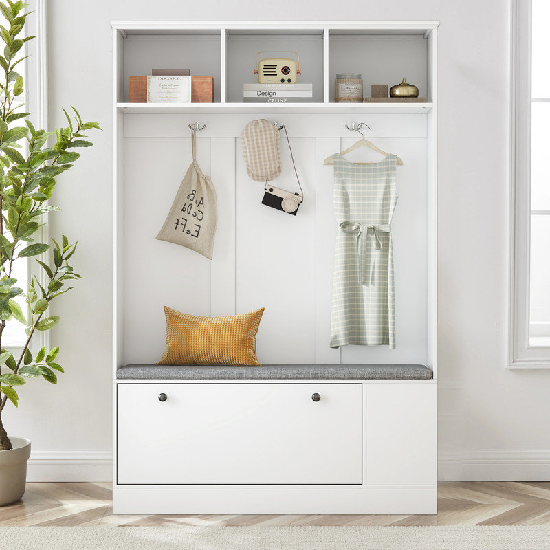 Portemanteau avec banc et rangement pour chaussures Rentaro, Blanc