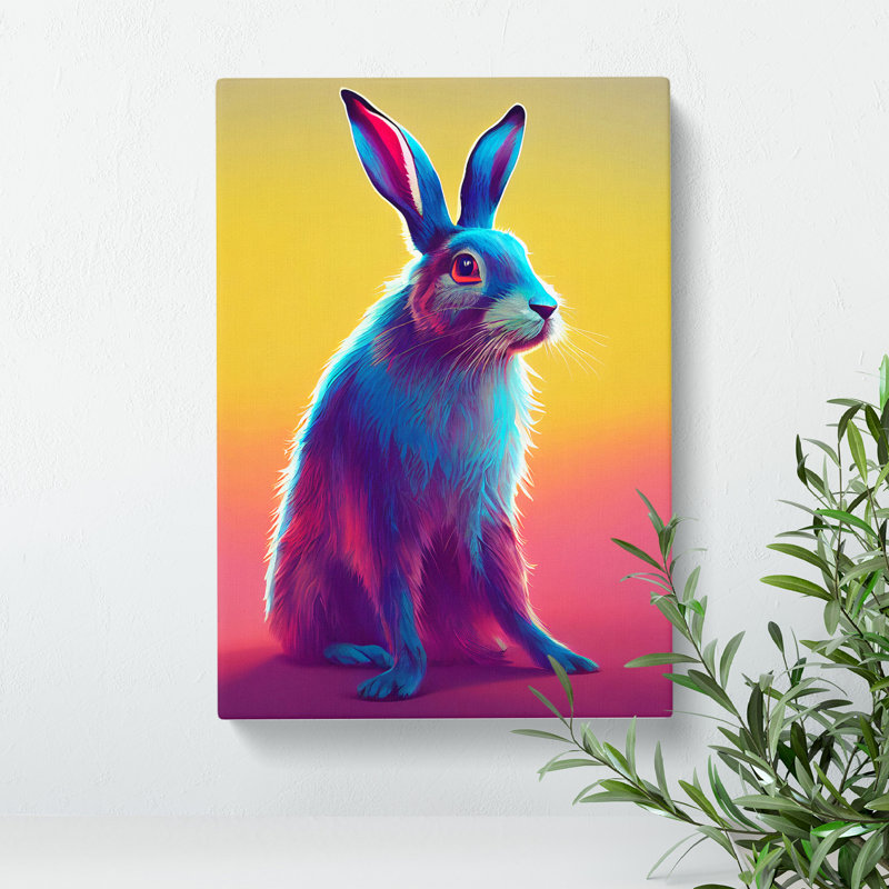 Neon Hare No.1 - Wrapped Canvas, 50cm H x 35cm W x 3cm D