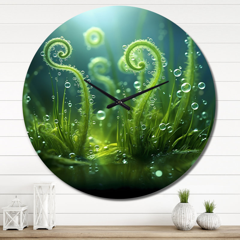 Horloge murale en métal Magical Fern Light of Morning Dawn II, Très grand