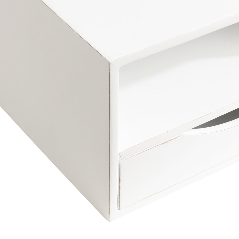 Adeana Poplar Floating Shelf with Drawer, White
