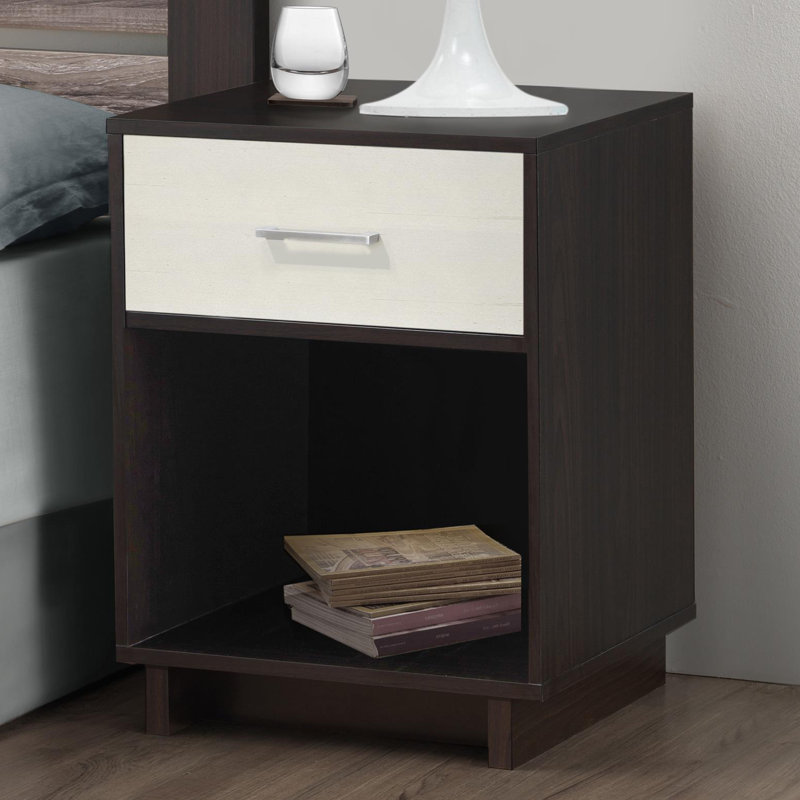 Acosta 45cm W Manufactured Wood Bedside Table, Espresso/Vintage White
