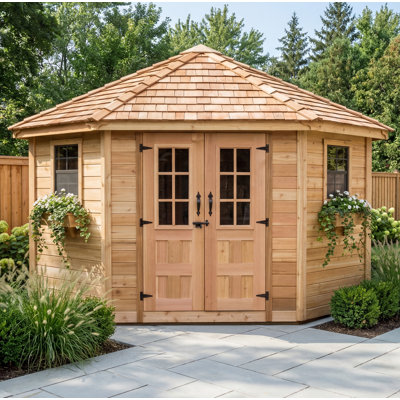 9 ft. W x 9ft. D Penthouse Cedar Wood Garden Shed with French Doors