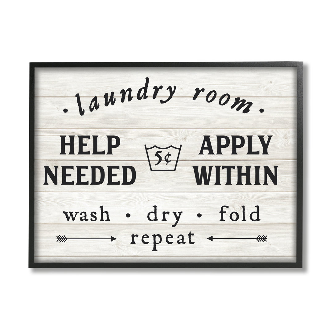 " Farmhouse Laundry Room Help Wanted Sign Rustic Pattern " by Lettered And Lined Stupell Industries