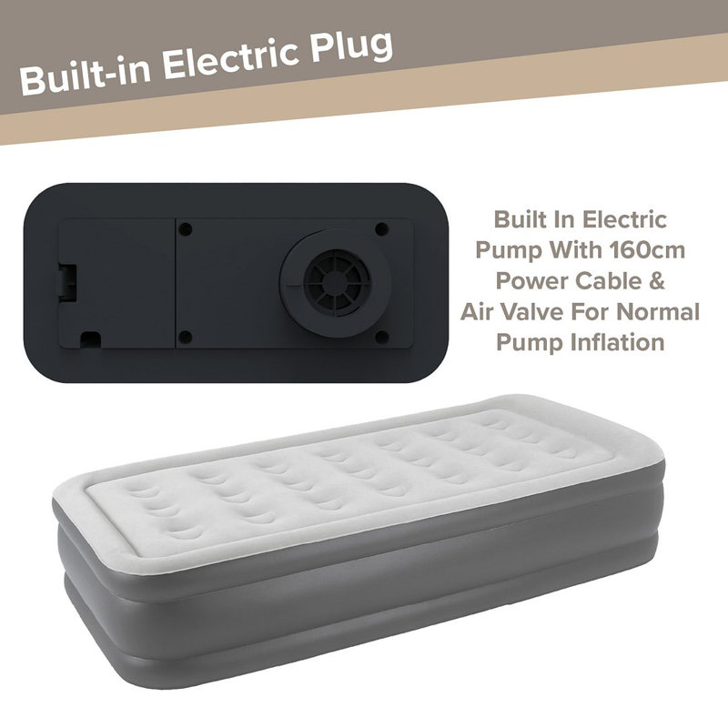 High Raised Airbed + Built in Pump, Twin, Gray