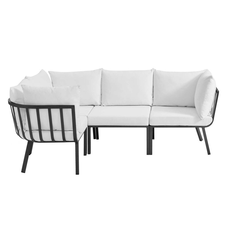 Modway Riverside 4 Piece Outdoor Patio Aluminum Sectional, Gray, White