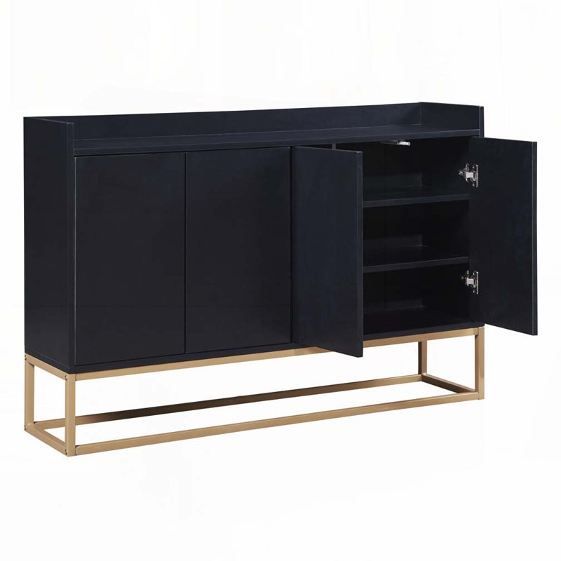 Grande console de rangement de 47,2 po avec 4 portes, Noir