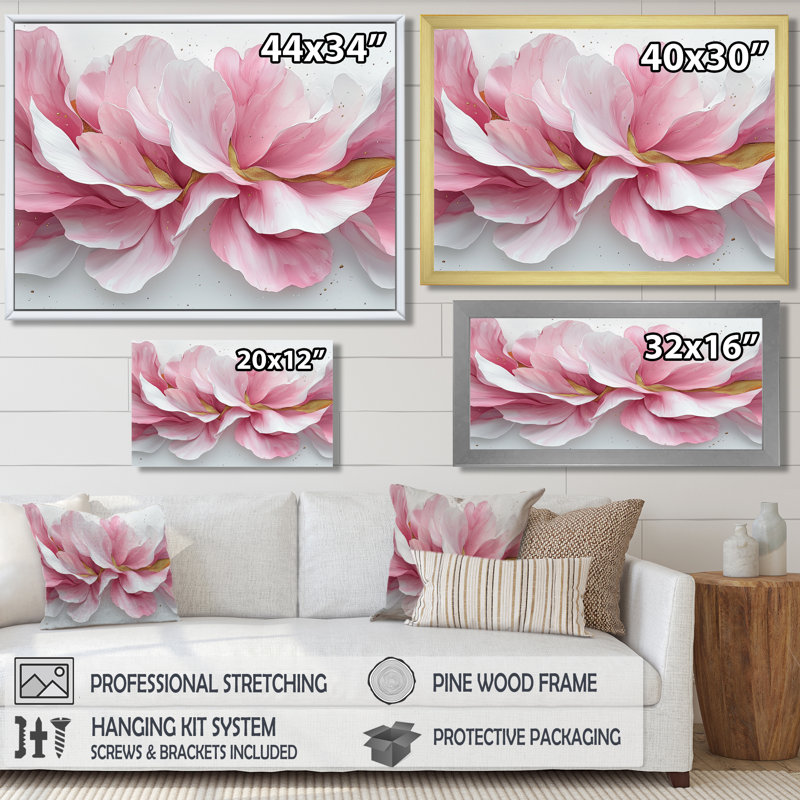 Or rose élégant veines de pétales de fleurs III - fleurs abstraites, art mural pour le salon, H 12 po x l 20 po, Noir