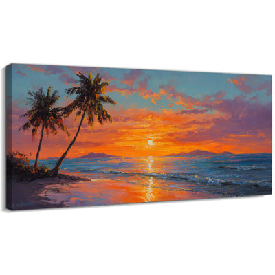  Art mural sur toile de grand palmier coucher de soleil tropical