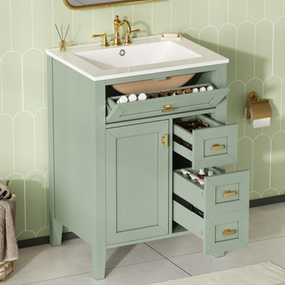Bathroom Vanity With Sink And 3 Drawers &  2-Tier Door Storage Rack