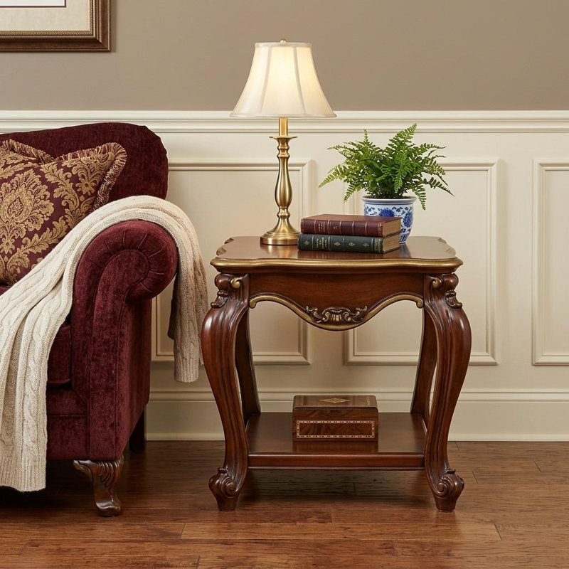  Transitional 24" Oak Solid Wood End Table with Shelf