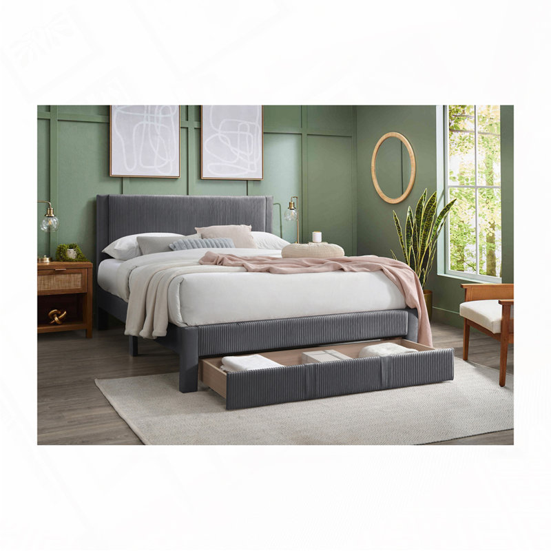 Grand lit avec rangement, Gris anthracite