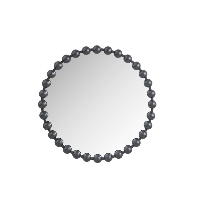 Miroir rond perlé 27 po - cadre en fer noir mat, verre miroitant avec détail de perles hypnotisantes, pour cadre de délice intérieur