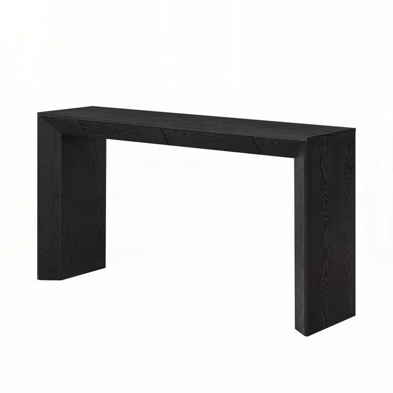 Rectangular Top Console Table with 2 Concealed Drawers, Thickened Legs, Black