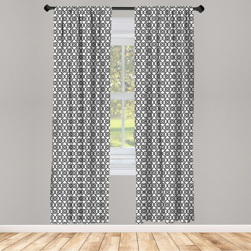 White and Charcoal Geometric Polyester Rod Pocket Curtains, 28" x 63"
