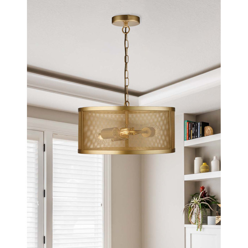 Luminaire suspendu tambour 3 lumières Howe, Or