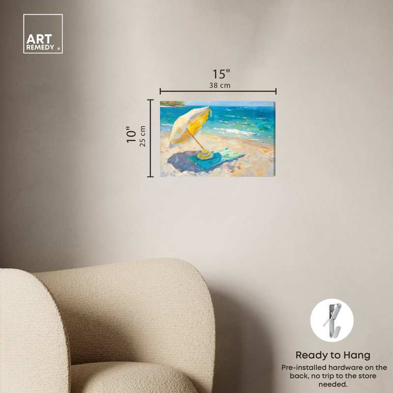 Morning Beach View Yellow and Blue Canvas Wall Art, 15" x 10"