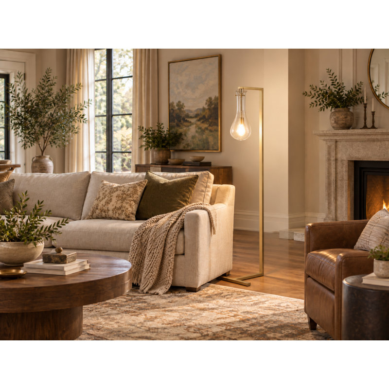 Hamon Modern 1-Light Gold Floor Lamp With A Clear Glass Shade, Brass