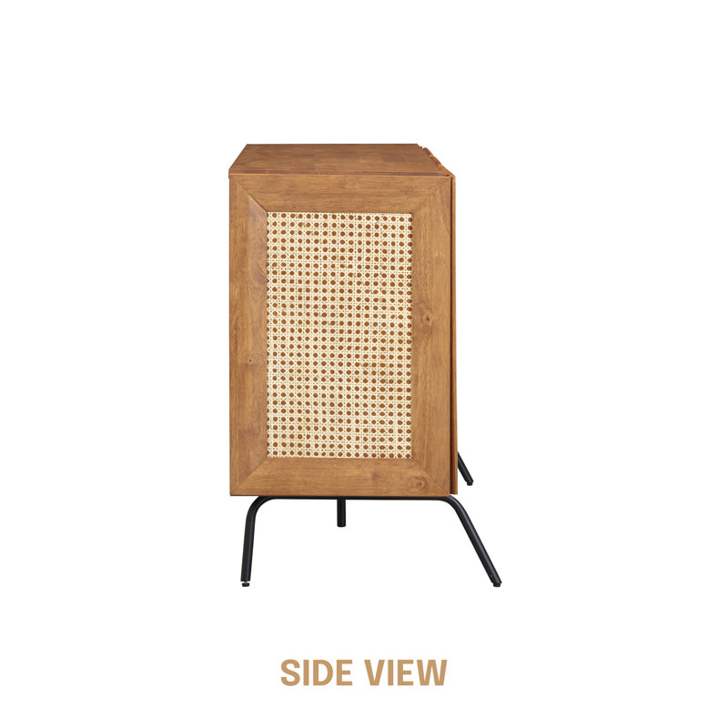  MOSSIC Sideboard 3 - 4 Doors Natural Rattan Storage Cabinet, Buffet with Metal Legs, Boho Accent Cabinet for Living Room, Dining Room, and Entryway, Effortless Assembly