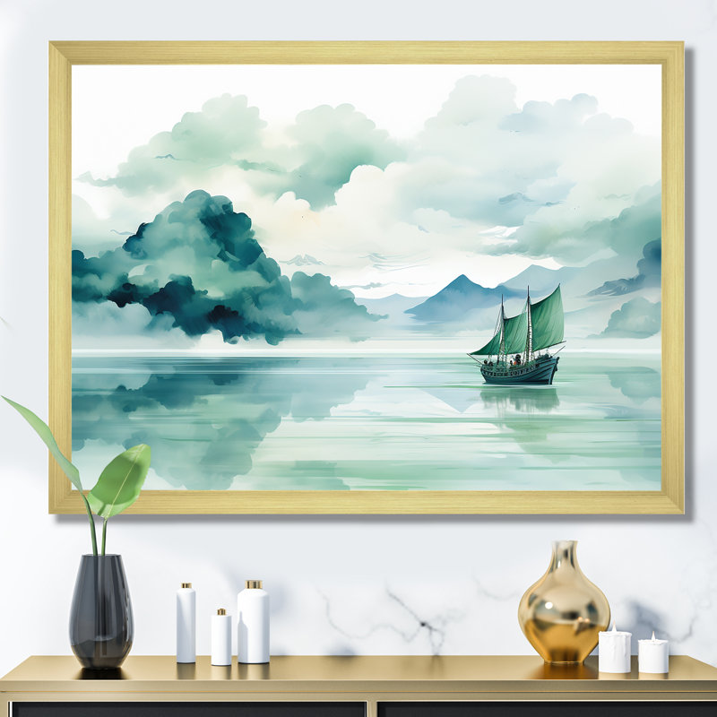 Chine, rivière Yangtze - Art mural chinois, Cadre doré à coins fermés, H 12 po x l 20 po x P 1 po