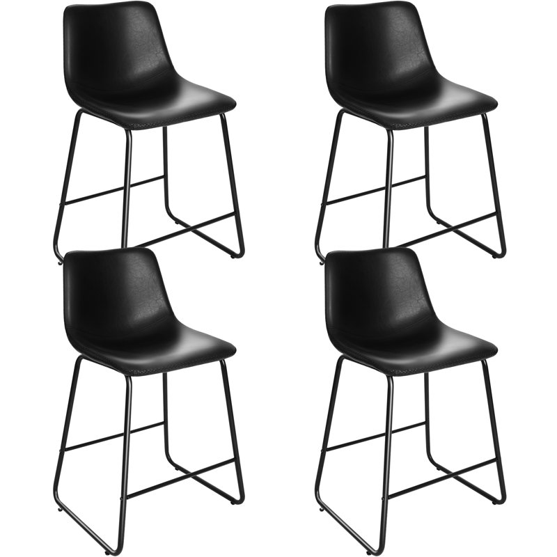 Ensemble de 4 tabourets de bar 17 étages, hauteur de tabouret de comptoir en similicuir moderne sans accoudoirs avec base en métal, noir