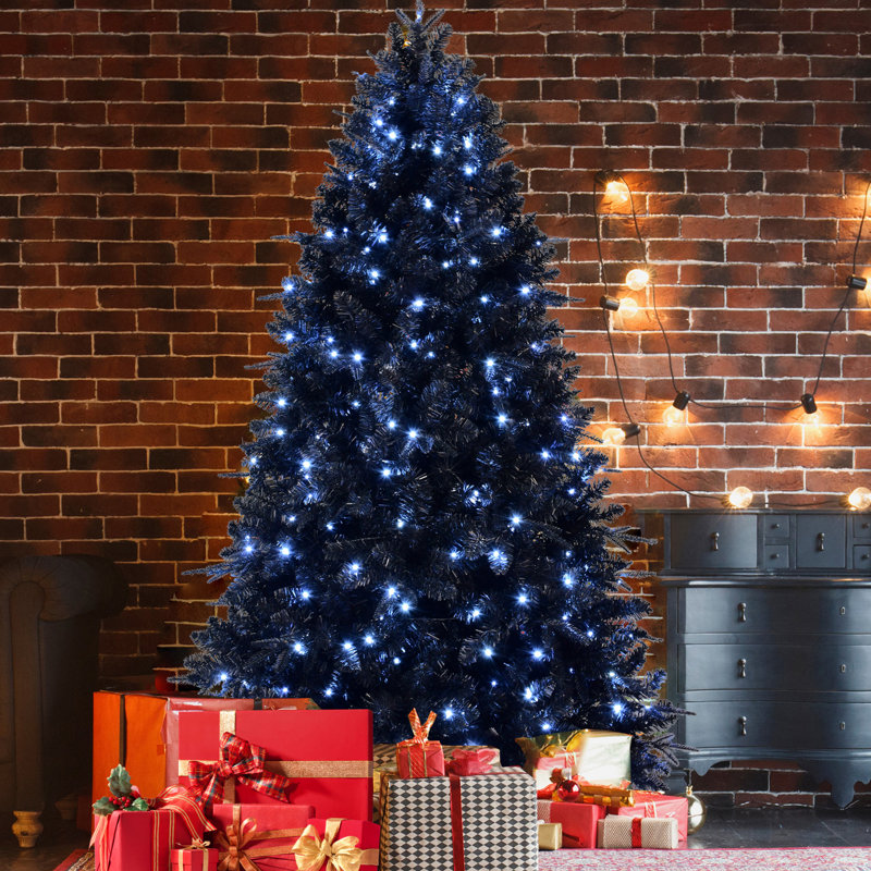 Sapin noir de 1,80 m pour décoration de Noël avec 350 lumières DEL blanches, plus de 1460 branches, structure articulée, montage facile, support en métal, idéal pour l'hiver, structure stable.