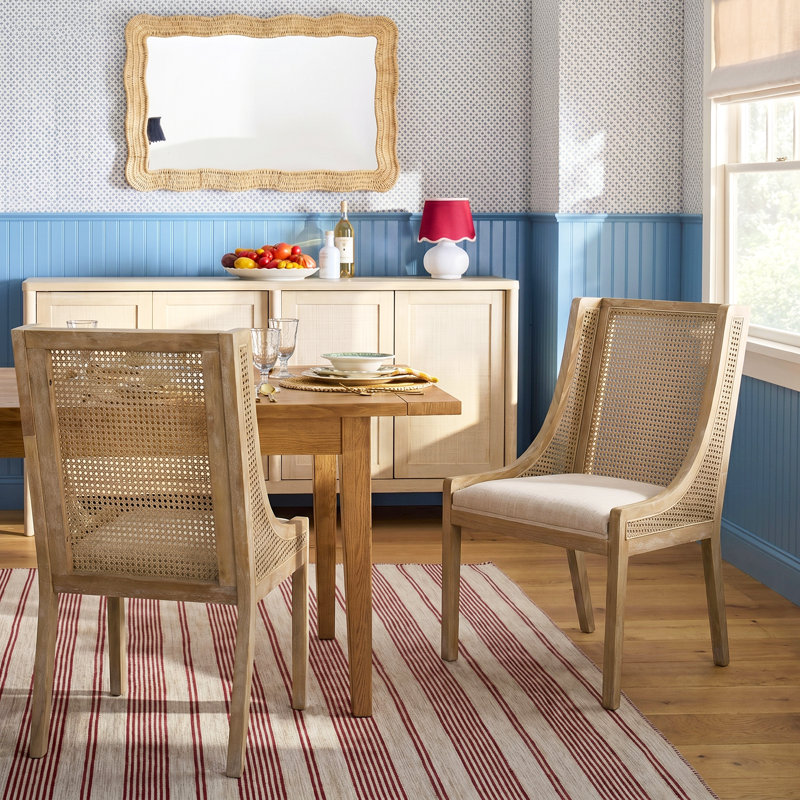 19.25'' H Upholstered Cane Back Side Chair, Beige, Natural
