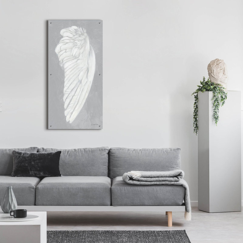 Art mural en verre «Wings 3 On Grey Fl Flip» par James Wiens, H 48 po x l 24 po