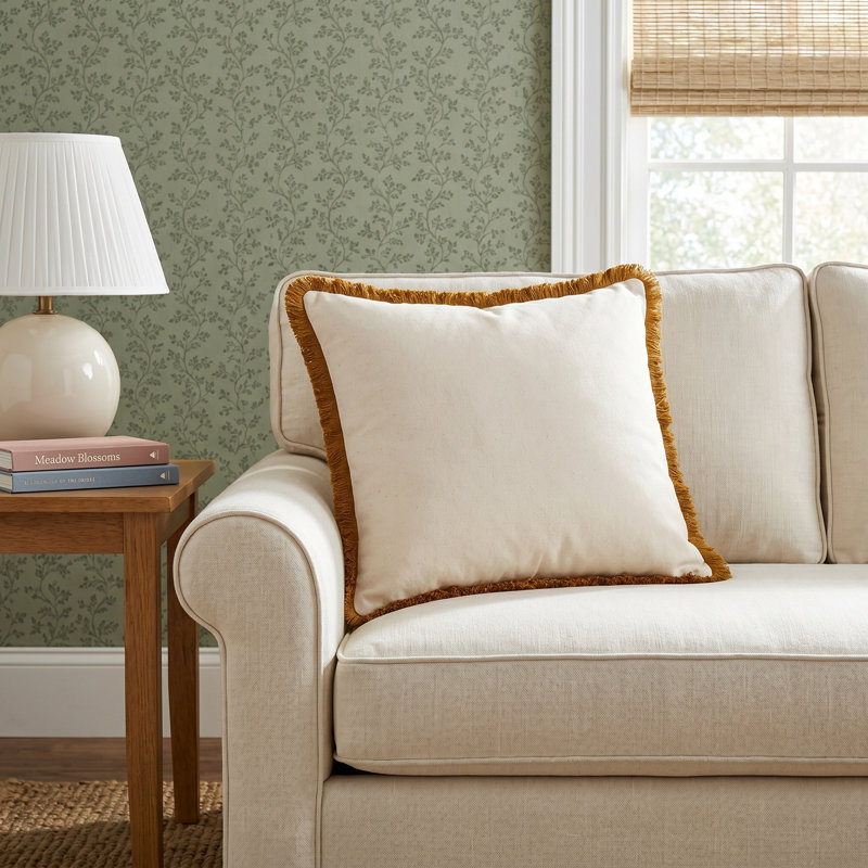 Kava Fringed Cotton Throw Pillow, Rust, 20" x 20", No Fill