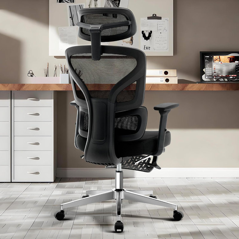 Chaise de bureau ergonomique en filet à dossier haut avec accoudoirs réglables en 3D, support lombaire réglable, inclinaison de 135 °, capacité de poids de 300 lb pour le bureau à domicile et les jeux