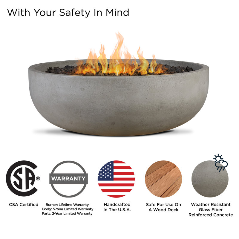 Carson 38" Round Concrete Propane Fire Pit in Carbon by Jensen Co., 14.5" H x 38" W x 38" D, Natural Gas, Gray