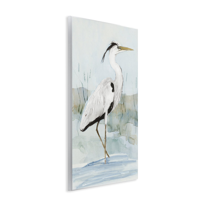 "Stepping White Agret", art mural sur bois par Sally Swatland, H 15 po x l 10 po